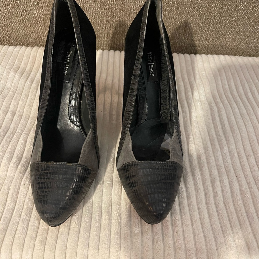 White House Black Market Black and Gray Heels with Textured Design